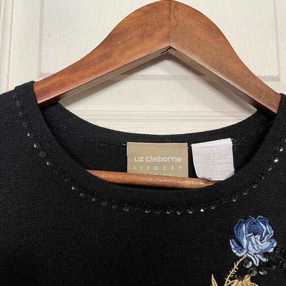 Vintage Women's Black Rose Floral Embroidered Lambs Wool Sweater Vest Small P - Picture 4 of 7